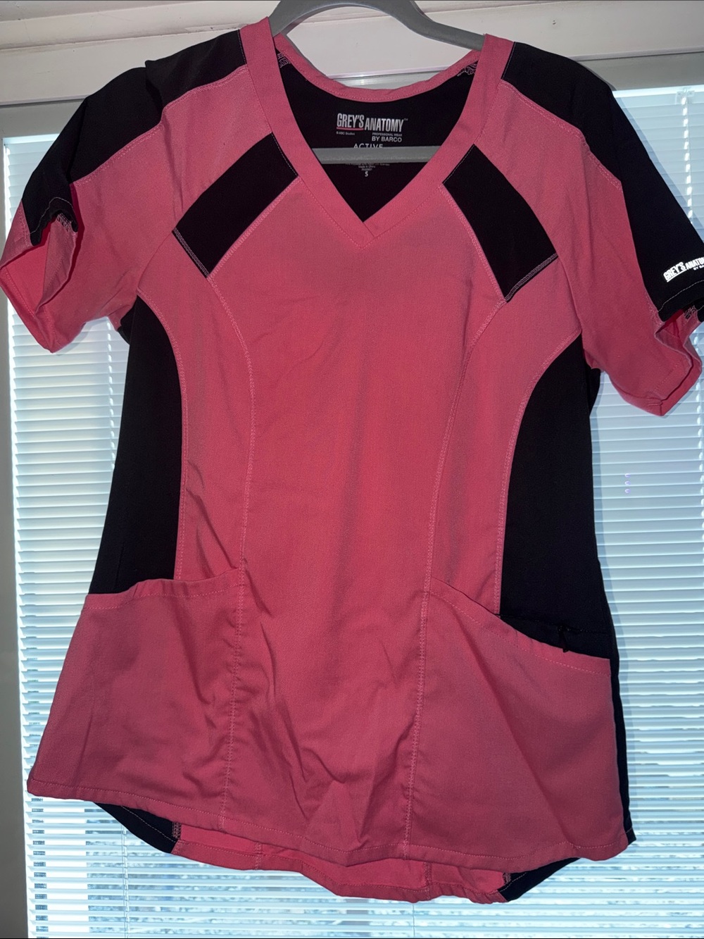 Grey's Anatomy Pink and Black V-Neck Work Scrub Top